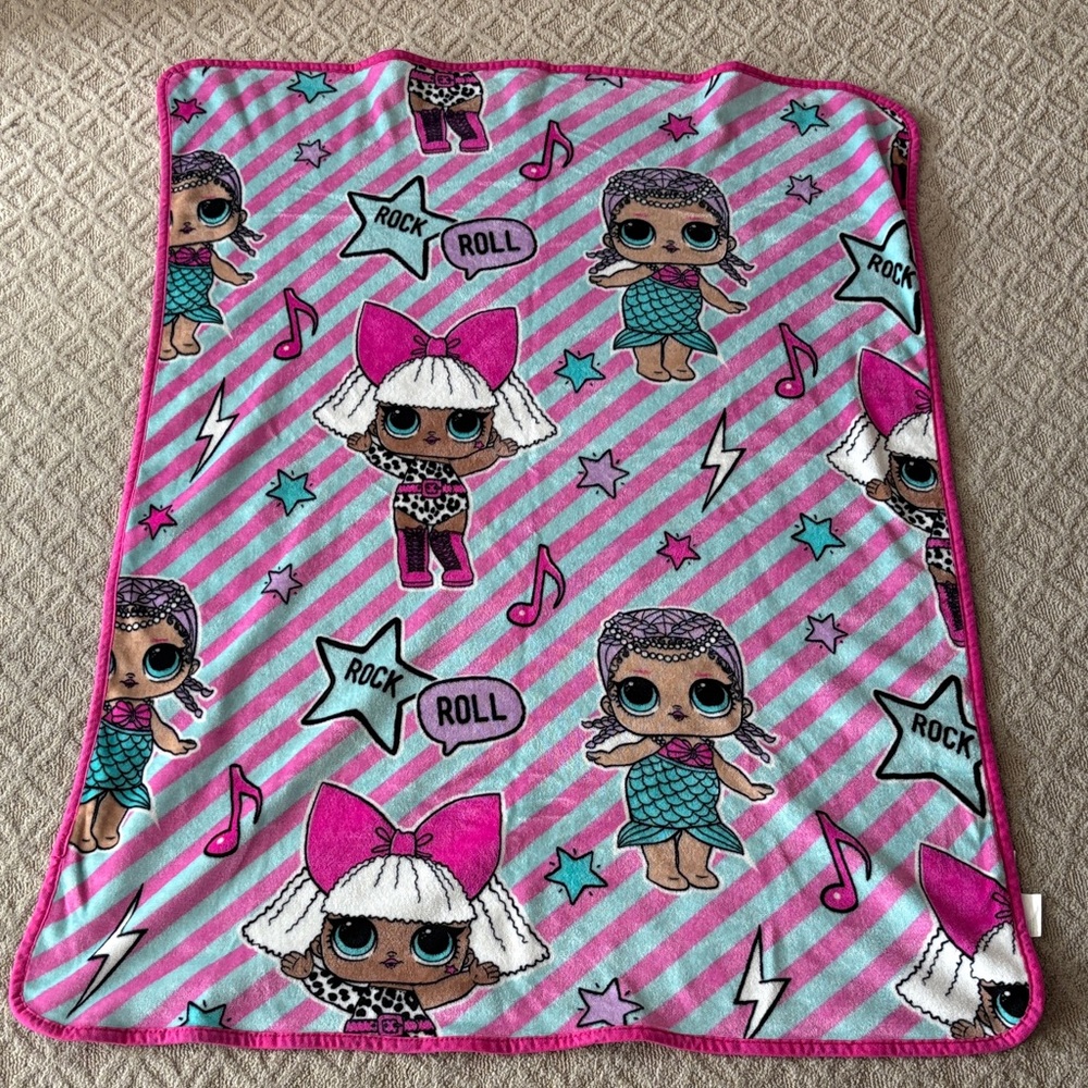 L.O.L. Surprise! Pink and Aqua Striped Blanket